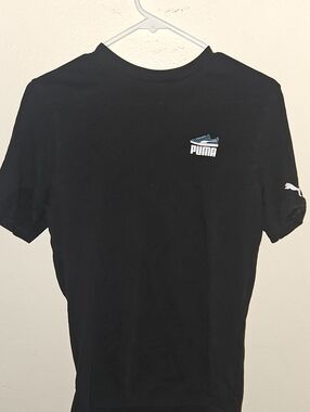 Puma Black T-Shirt with Small Blue Sneaker Logo